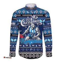 Personalized Kangaroos Football Xmas Long Sleeve Button Shirt Australia AFL Mascot