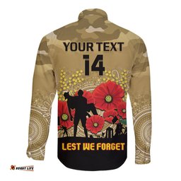 Custom Collingwood Football ANZAC Long Sleeve Button Shirt Gallipoli Camouflage With Poppies