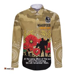 Custom Collingwood Football ANZAC Long Sleeve Button Shirt Gallipoli Camouflage With Poppies