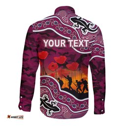 Custom Personalised Anzac Day NRL - Sea Eagles Long Sleeve Button Shirt Aboriginal Lizard Patterns