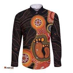 Australia Mothers Day Long Sleeve Button Shirt Mom And Baby Footprint Indigenous