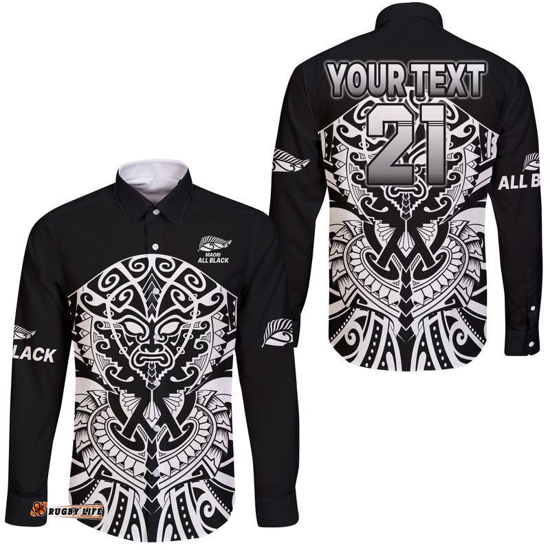 Custom Text And Number Aotearoa Silver Fern Rugby Sevens Hawaii Long Sleeve Button Shirt Maori Tribal All Black
