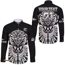Custom Text And Number Aotearoa Silver Fern Rugby Sevens Hawaii Long Sleeve Button Shirt Maori Tribal All Black