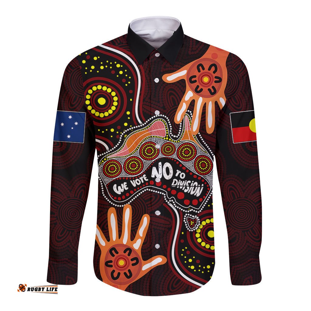 Australia Indigenous Long Sleeve Button Shirt We Vote NO To Division Aboriginal Map