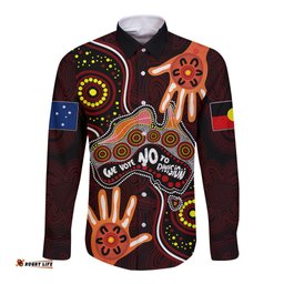 Australia Indigenous Long Sleeve Button Shirt We Vote NO To Division Aboriginal Map
