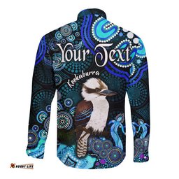 Custom Personalised Australian Astrology Hawaii Long Sleeve Button Shirt Sagittarius Kookaburra Zodiac Aboriginal Vibes Blue