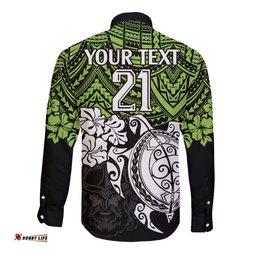 Custom Raiders Rugby Long Sleeve Button Shirt Canberra Hibiscus and Turtle With Polynesian Pattern