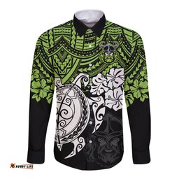 Custom Raiders Rugby Long Sleeve Button Shirt Canberra Hibiscus and Turtle With Polynesian Pattern