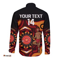 Custom Text And Number Australia Indigenous Rugby Long Sleeve Button Shirt All Stars Aborigine Dreamtime Black Version