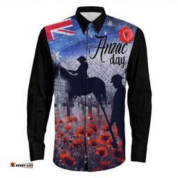 Anzac Day Lest We Forget Vintage Poppies Long Sleeve Button Shirt