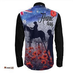 Anzac Day Lest We Forget Vintage Poppies Long Sleeve Button Shirt