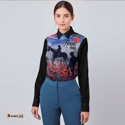 Anzac Day Lest We Forget Vintage Poppies Long Sleeve Button Shirt