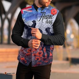 Anzac Day Lest We Forget Vintage Poppies Long Sleeve Button Shirt