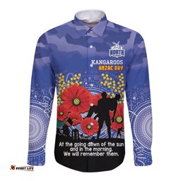 Custom Kangaroos Football ANZAC Long Sleeve Button Shirt Gallipoli Camouflage With Poppies