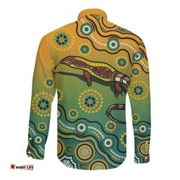 Goanna Aboriginal-style Dot Artwork Long Sleeve Button Shirt