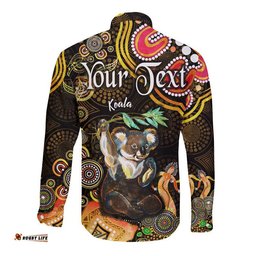 Custom Personalised Australian Astrology Hawaii Long Sleeve Button Shirt Cancer Koala Zodiac Aboriginal Vibes Gold