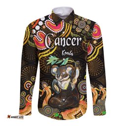 Custom Personalised Australian Astrology Hawaii Long Sleeve Button Shirt Cancer Koala Zodiac Aboriginal Vibes Gold