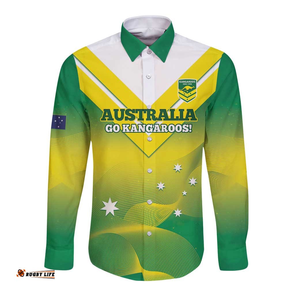 Custom Australia Rugby Long Sleeve Button Shirt 2024 Kangaroos - Gradient Sporty Style