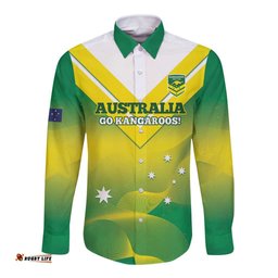 Custom Australia Rugby Long Sleeve Button Shirt 2024 Kangaroos - Gradient Sporty Style