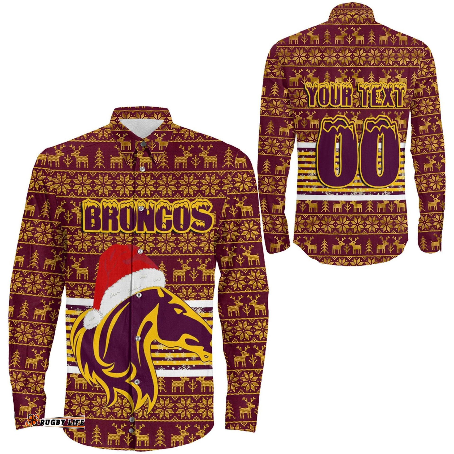 Custom Brisbane Broncos Aboriginal Tattoo Long Sleeve Button Shirt