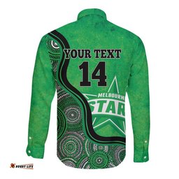 Custom Melbourne Stars Long Sleeve Button Shirt Indigenous Art - Grunge Style