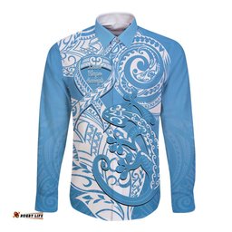 Personalised New Zealand Autism Awareness Long Sleeve Button Shirt NZ Fern With Maori Koru Lizard