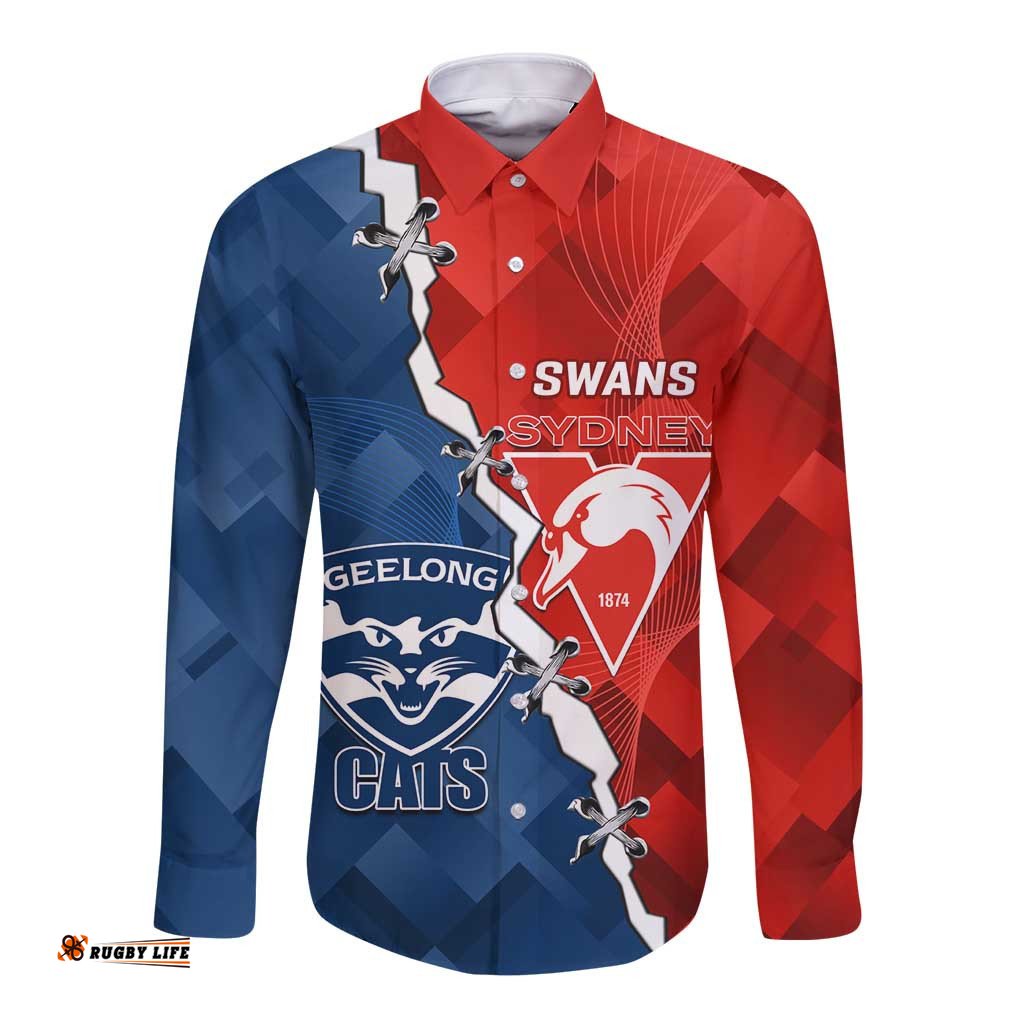Custom Swans And Cats Football Long Sleeve Button Shirt 2024 Together Dynamic Version