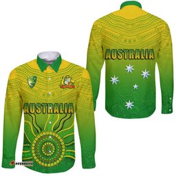 Cricket Australia Indigenous Aboriginal Hawaii Long Sleeve Button Shirt Boomerang Dot Painting Style