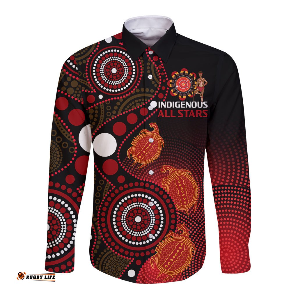 Australia Indigenous Rugby Long Sleeve Button Shirt All Stars Aboriginal Turtle
