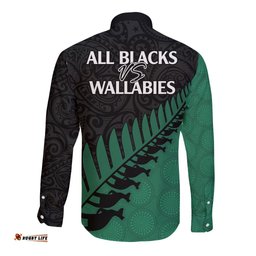 Australia Wallabies and Aotearoa Rugby Long Sleeve Button Shirt Kangaroo Black Fern Maori Green Vibe