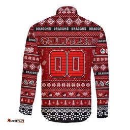 Personalized Dragons Rugby Xmas Long Sleeve Button Shirt Australia NRL Mascot