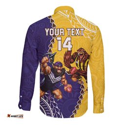Custom Dockers And Hawks Football Long Sleeve Button Shirt Aboriginal Mix Polynesian Pattern