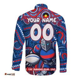 Custom Australia NAIDOC Week 2024 Long Sleeve Button Shirt Newcastle Knights Mascot Keep The Fire Burning