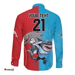 Custom Dolphins and Shark Long Sleeve Button Shirt Together Sporty Style