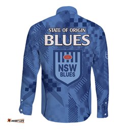 NSW Blues Rugby Long Sleeve Button Shirt Origin New South Wales Sporty Style