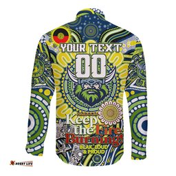 Custom NAIDOC Week 2024 Raiders Long Sleeve Button Shirt Mascot Rugby