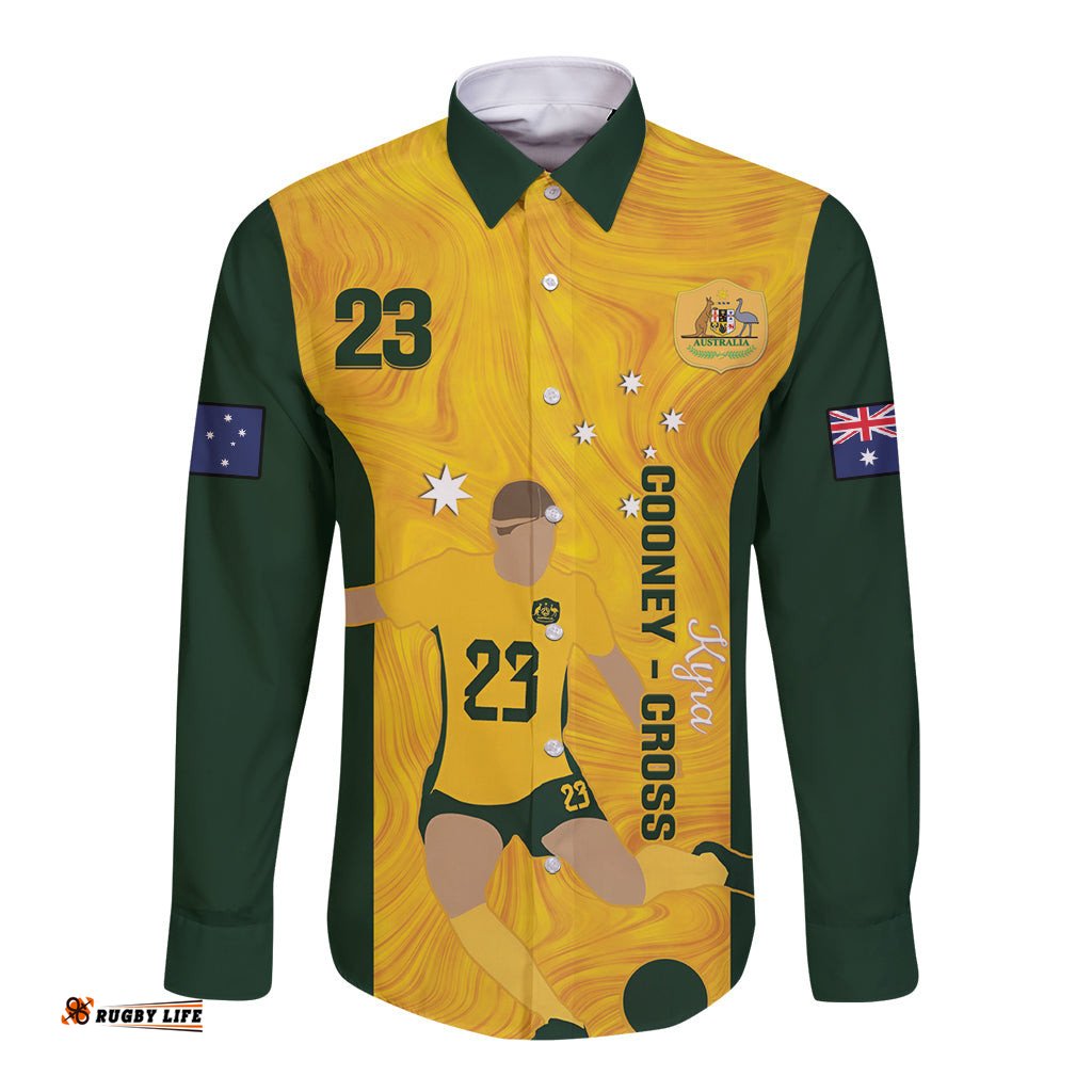 Australia Soccer Long Sleeve Button Shirt Cooney Cross Matildas Gold Version