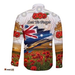 Australia Aboriginal ANZAC Hawaii Long Sleeve Button Shirt Poppy Vibes White
