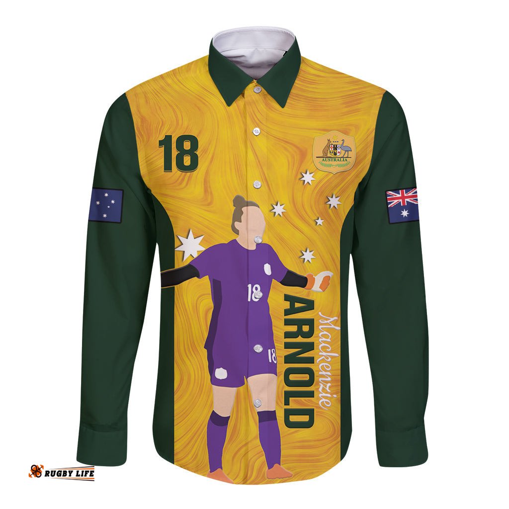 Australia Soccer Long Sleeve Button Shirt Arnold Matildas Gold Version