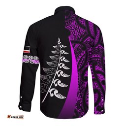 Waitangi Day Long Sleeve Button Shirt Maori Mix Fern Style Purple