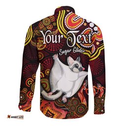 Custom Personalised Australian Astrology Hawaii Long Sleeve Button Shirt Gemini Sugar Glider Zodiac Aboriginal Vibes Red