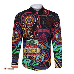 Demons Football Aboriginal Art Long Sleeve Button Shirt NAIDOC Indigenous Tribal