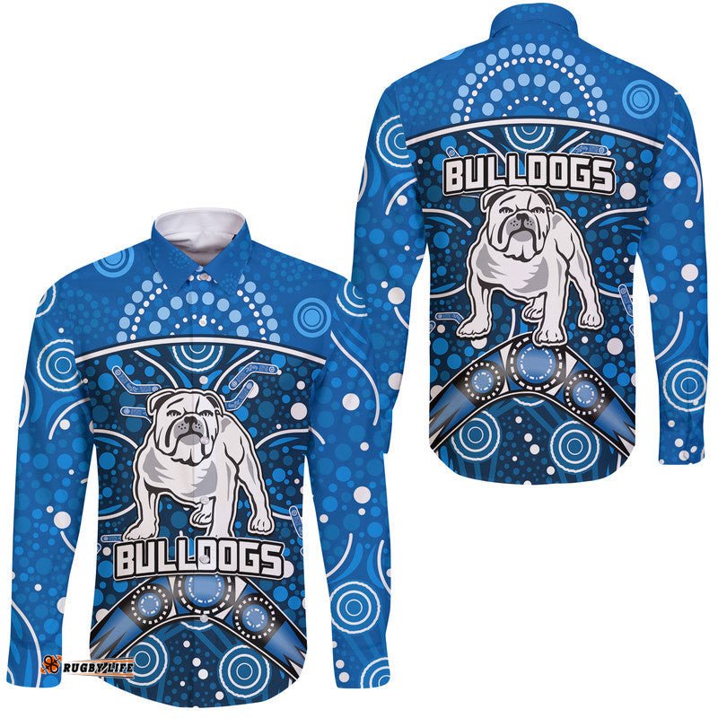 Bulldogs Rugby Hawaii Long Sleeve Button Shirt Boomerang Indigenous Dots
