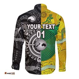 Custom Personalised New Zealand Maori All Black And Australia Wallabies Aboriginal Hawaii Long Sleeve Button Shirt Rugby Together
