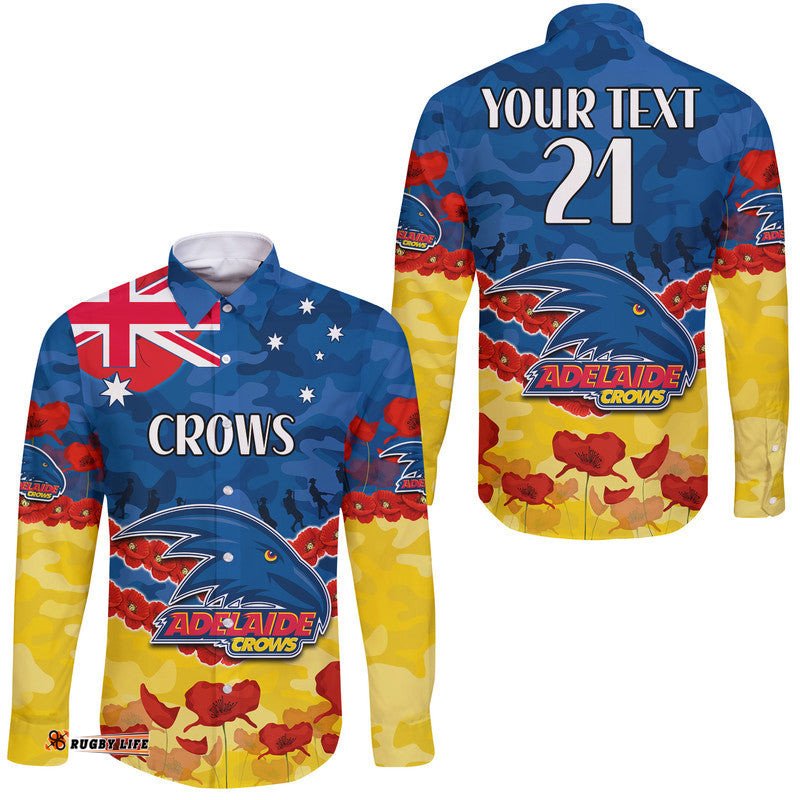 Custom Personalised Adelaide Crows Football ANZAC Long Sleeve Button Shirt Lest We Forget