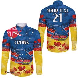 Custom Personalised Adelaide Crows Football ANZAC Long Sleeve Button Shirt Lest We Forget