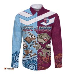 Custom QLD Cane Toad and NSW Cockroach Long Sleeve Button Shirt Aboriginal Inspired Together