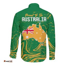 Proud To Be Australia Day Long Sleeve Button Shirt Kangaroo with National Color