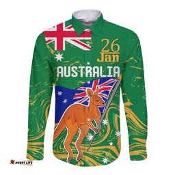 Proud To Be Australia Day Long Sleeve Button Shirt Kangaroo with National Color