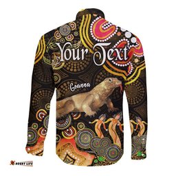 Custom Personalised Australian Astrology Hawaii Long Sleeve Button Shirt Capricorn Goanna Zodiac Aboriginal Vibes Gold